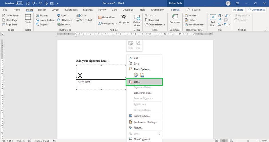 How to Insert Signature in Word 6