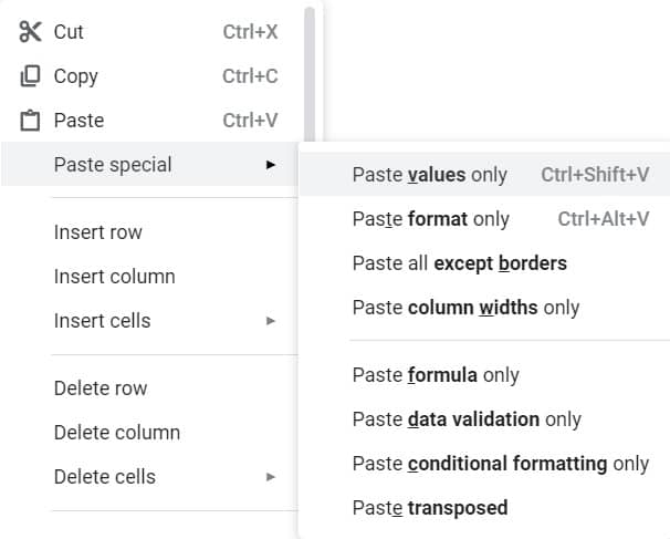 How to copy and paste values only in Google Sheets 1