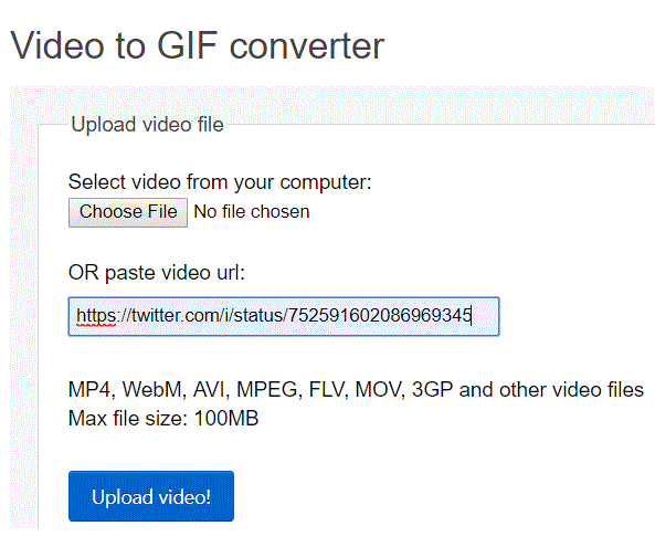 Now go to ezgif.com and click on “Video to GIF”