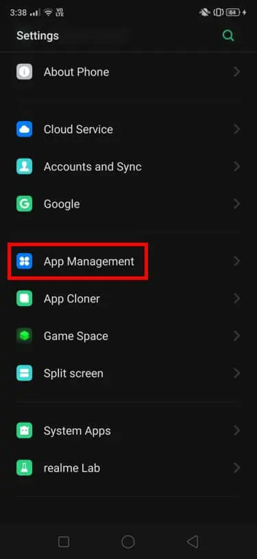 tap on app management option