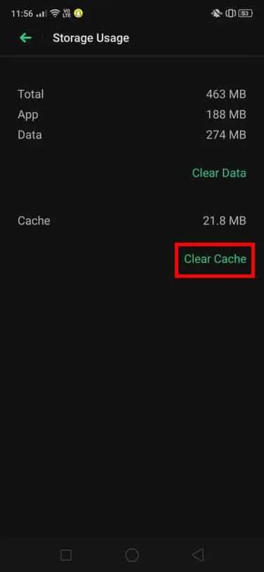 tap on clear cache data option
