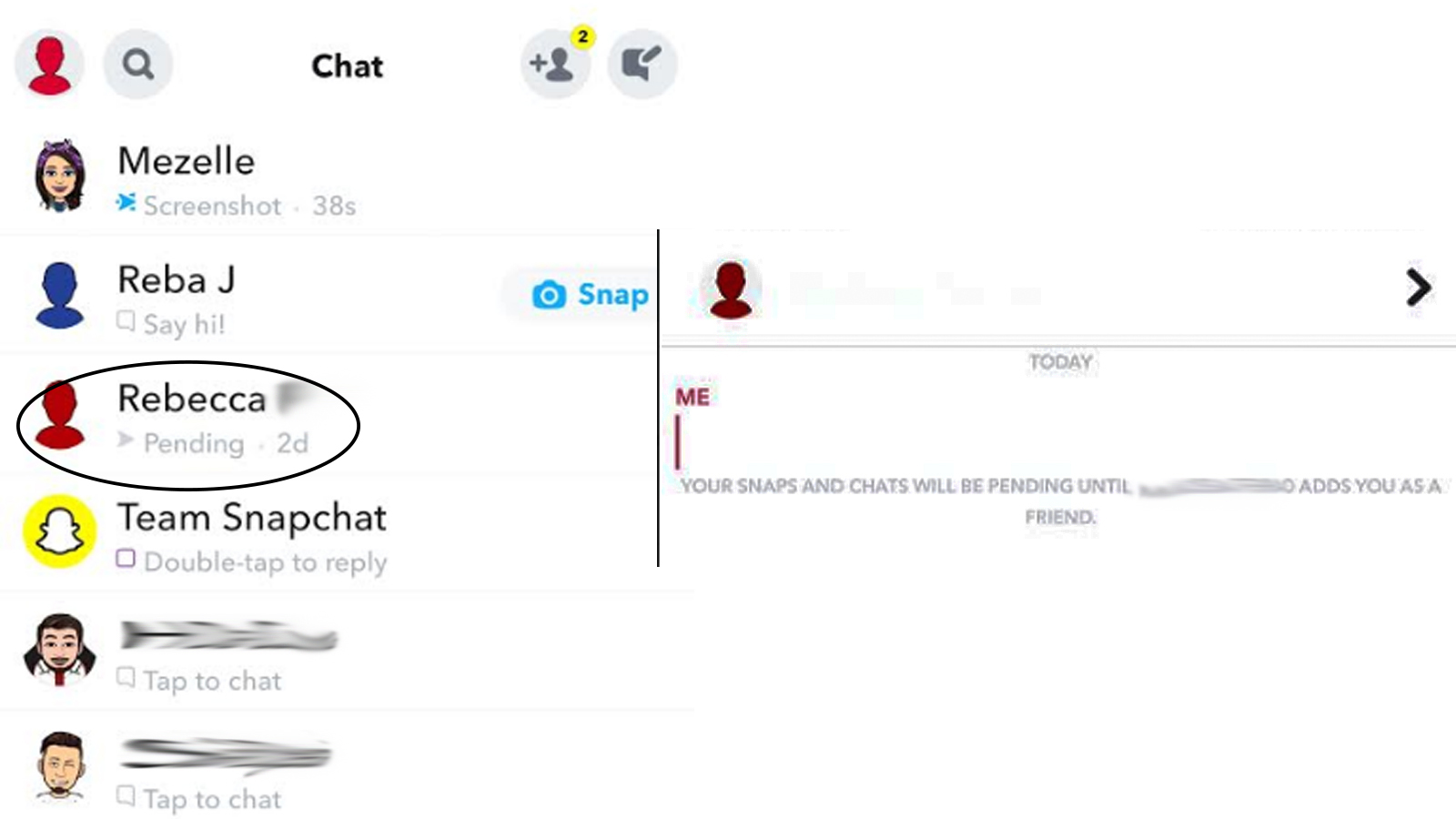 using chat window or snap status pending